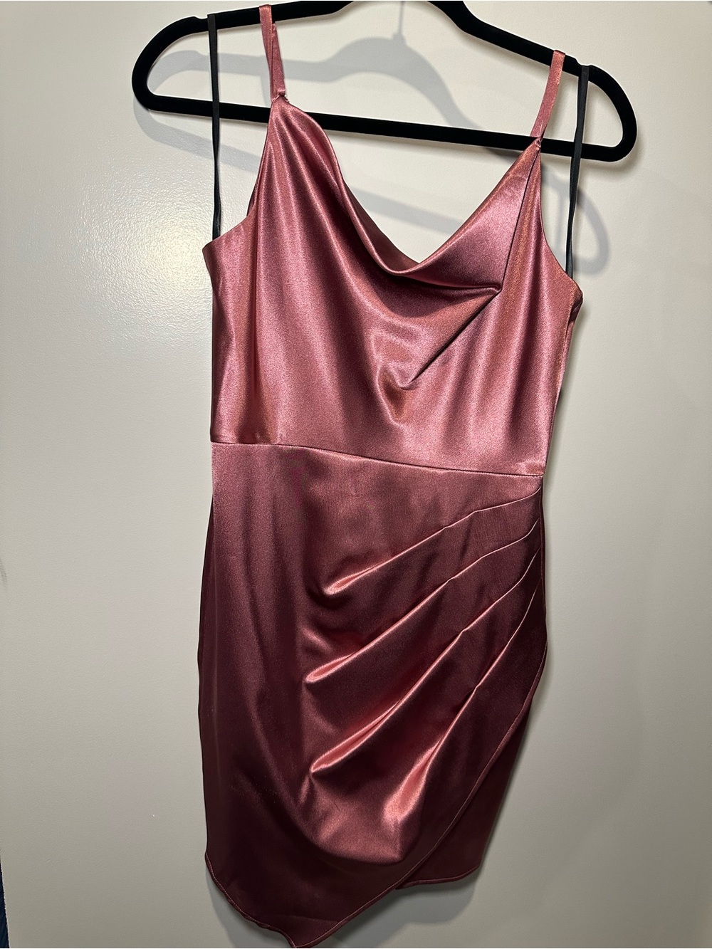 BCX Rose Pink Satin Cowl Neck Mini Dress
